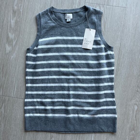 A New Day Knit Tank Top XS Striped Gray White - Picture 1 of 8